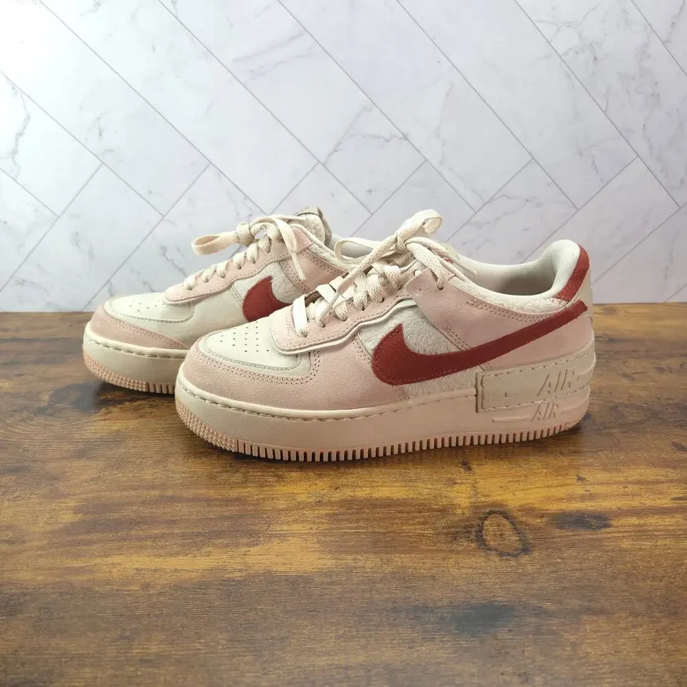 Nike Air Force 1 Shadow Sesame Women 6.5 Pink Tan Suede DV7449-100 Sneakers